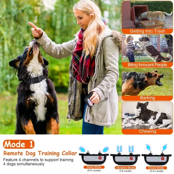 990FT Range Dog Wireless Fence Remote Training Collar IPX6 Waterproof Receiver with 09 Levels Beep Vibration Shock Mode - Image 3