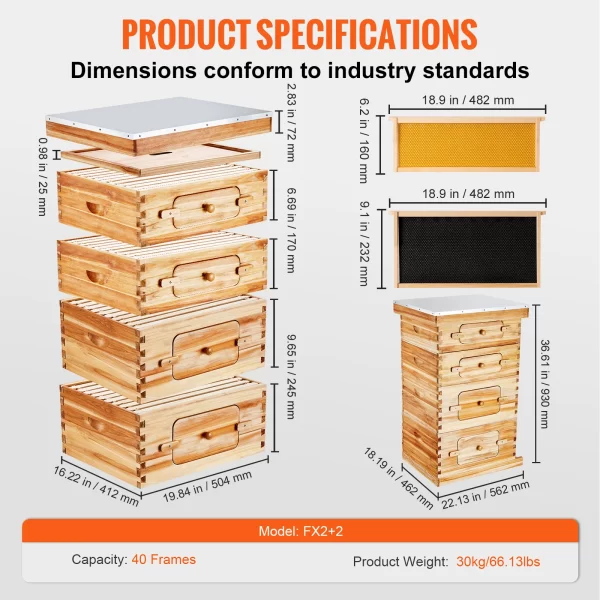 VEVOR Bee Hive Deep Box Starter Kit 100% Beeswax Coated Natural Cedar Wood Langstroth Beehive Kit Transparent Acrylic - Image 9