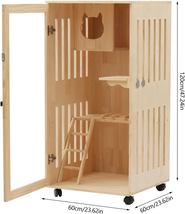 Large Wooden Cat House for Cats, Multi-Feature Cat Condo Cat Enclosures - Image 3