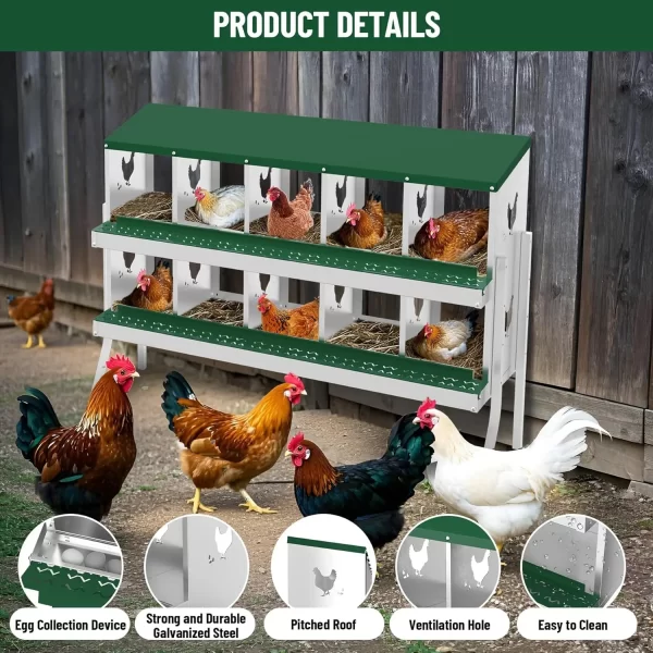 Chicken Nesting Box with Bracket Legs 6/8/10 Compartment Mental Chicken Laying Boxes for Chicken Coop Hens - Image 2