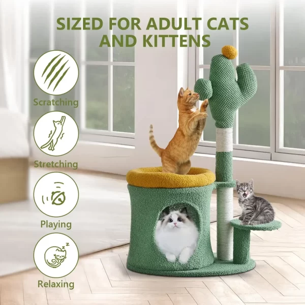 32" Cat Tree, Cat Tower with Cactus Cat Scratching Post, Cozy Cat House - Image 6