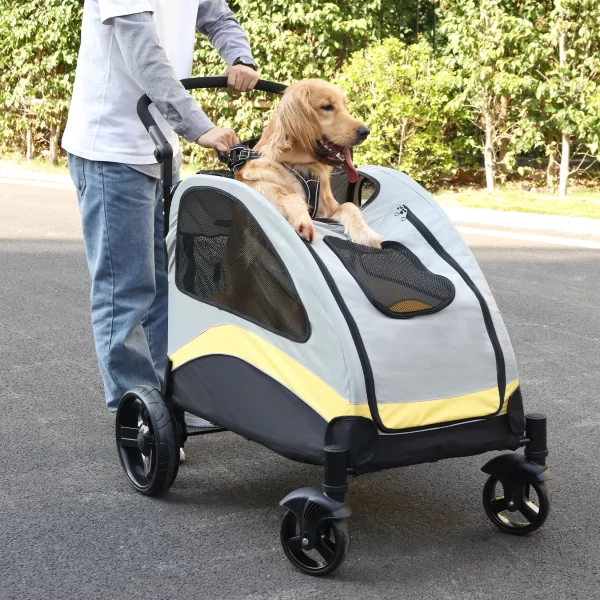 Portable Dog Stroller 4 Wheels for Large Dogs Foldable Pet Cat Travel Carriage Stroller Breathable Carrier for Outside Play - Image 3