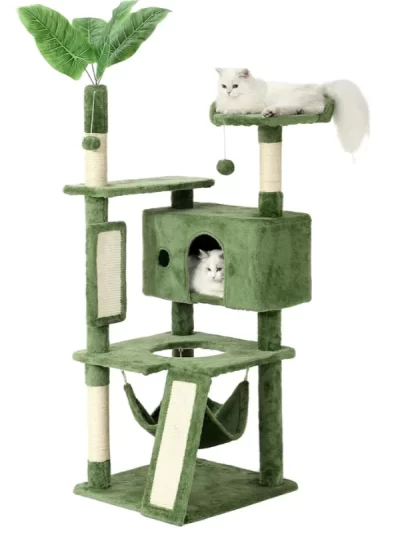 HOOPET Indoor Cat Tree Tower With Scratching Board Spacious Plush Perch and Interactive Hanging Ball Ideal For Multi-Cat Family