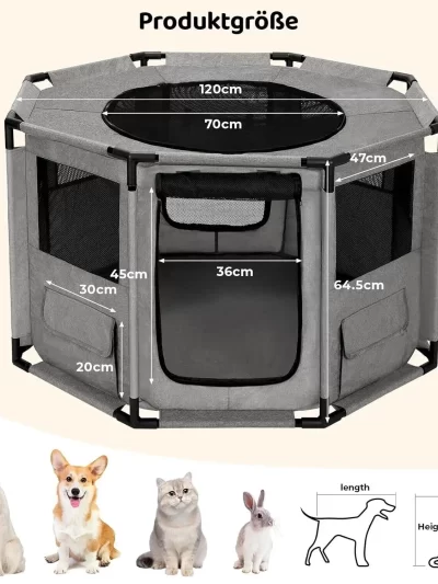 Playpen 120x120x64.5cm, Animal Playpen with Storage Bags, Cage with Waterproof Base.