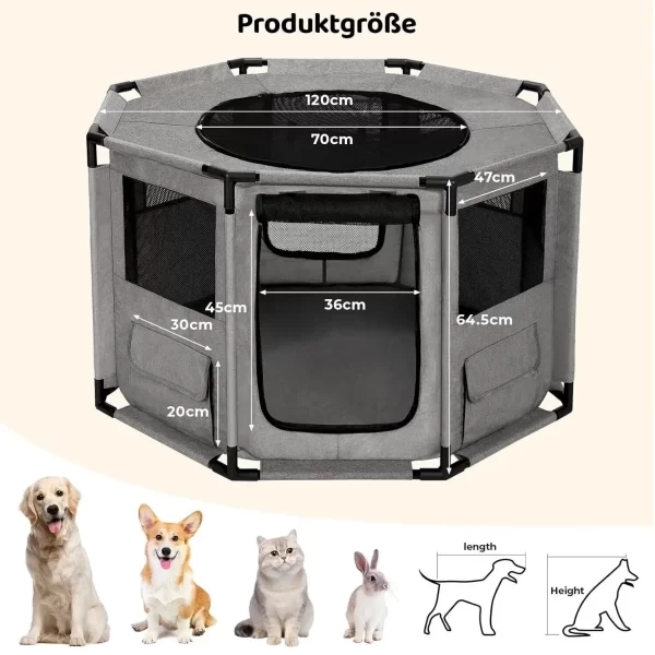 Playpen 120x120x64.5cm, Animal Playpen with Storage Bags, Cage with Waterproof Base.