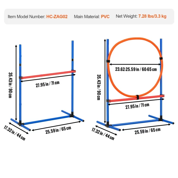 VEVOR Dog Agility Training Equipment 4 PCS Set with Adjustable High Hurdles 6 Weave PolesJump Ring Square Pause Box Whistle - Image 8