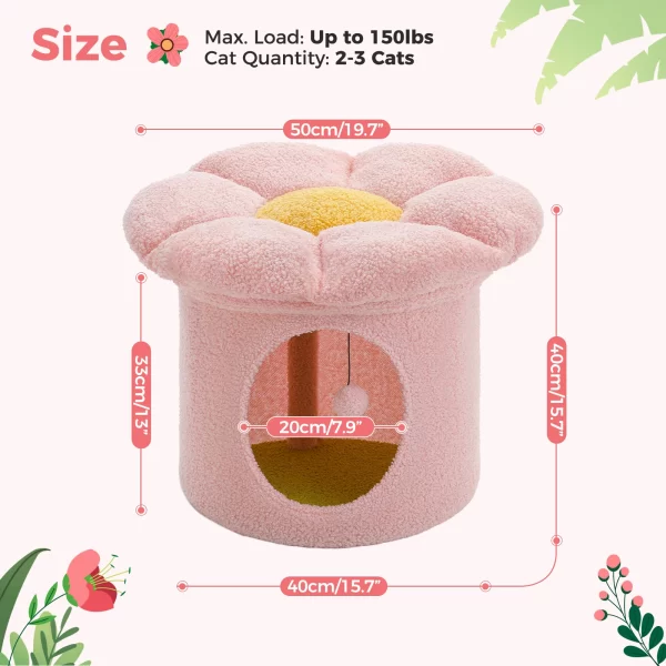 Cat Beds for Indoor Cats, Large Cat House with Removable Flower Cat Bed, Cute Cat Cave Cat Hideaway, Indoor Cat House Condo - Image 4