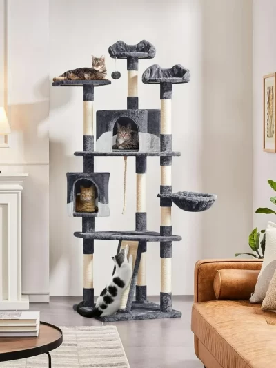 Cat Trees Indoor Cat Tower with Sisal-Covered Scratching Posts, Plush Perches and Condo for Kittens, Cats and Pets - Dark Gray