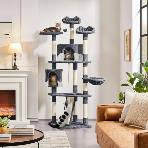 Cat Trees Indoor Cat Tower with Sisal-Covered Scratching Posts, Plush Perches and Condo for Kittens, Cats and Pets - Dark Gray