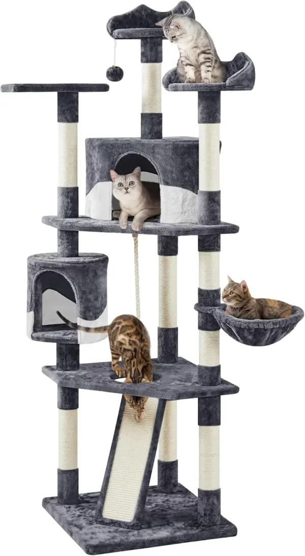 Cat Trees Indoor Cat Tower with Sisal-Covered Scratching Posts, Plush Perches and Condo for Kittens, Cats and Pets - Dark Gray - Image 9