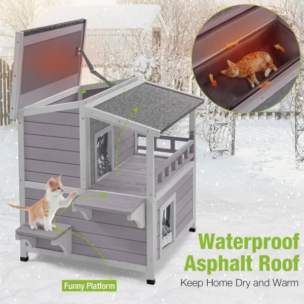 Cat House Outdoor 100% Insulation Kitty Shelter with Insulated Liner for Winter, Waterproof Heated Cat Condo - Image 5