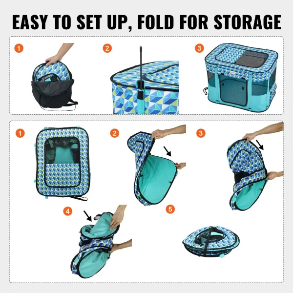 Foldable Pet Playpen, 32'' x 24'' x 22'' Portable Dog Playpen, Crate Kennel for Puppy, Dog, Cat, Waterproof 600D Oxford Cloth, - Image 6