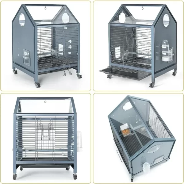 Acrylic Bird Cage, 25 Inch Deluxe Rolling  Cage with Acrylic Panel Medium Bird Cage Kit with Bird Feeders, Water Bottle, - Image 2