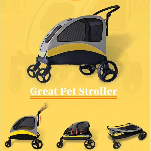 Portable Dog Stroller 4 Wheels for Large Dogs Foldable Pet Cat Travel Carriage Stroller Breathable Carrier for Outside Play - Image 4