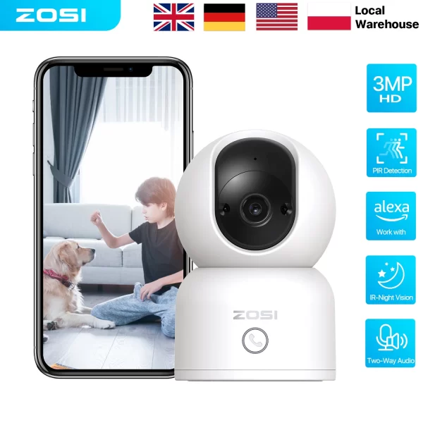 ZOSI Indoor Pan/Tilt Smart Security Camera C518 2K 360 Degree Baby Pet Monitor 2.4G/5G Dual-Band WiFi Home Cam with Phone APP - Image 2