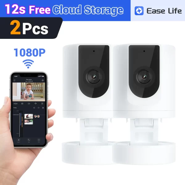 2PC Ease Life APP, Security Camera Indoor, 1080P Pet Camera, Pet Camera with Phone App, Foldable Baby Camera for Home Security, - Image 2