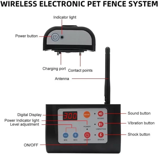 Wireless Dog Fence Electric Pet Containment System Shock Collars For 3 Dogs Adjustable Range - Image 3