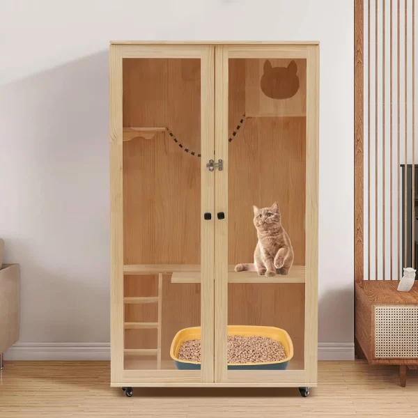 Large Wooden Cat House for Cats, Multi-Feature Cat Condo Cat Enclosures - Image 4