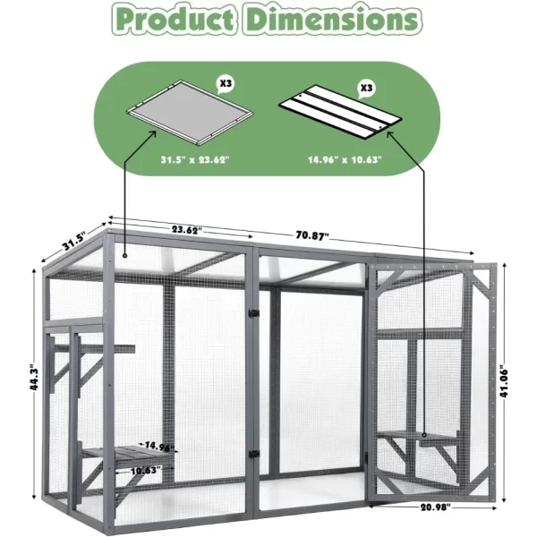 Outdoor Catio Enclosure, Cat Houses for Outdoor Cats Weatherproof, 71" Large Catio for Multiple Cats, Walk in Cat Condo Window - Image 5
