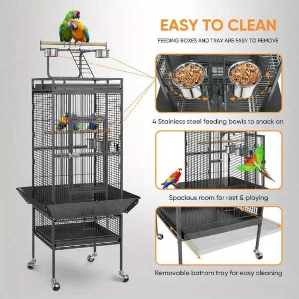61" Large Bird Cage Top Play Non-Toxic Power Coated Steel Best Pet House EZ USE - Image 5