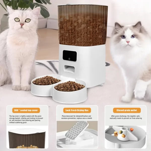 Smart Pet Feeder with Dual Bowls - 5L Transparent Storage, WiFi APP Control, Automatic Timed Dispensing for Cats & Dogs, Battery - Image 4