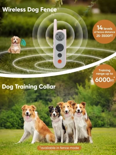 Wireless Dog Fence System - 3500ft Range, 6000ft Remote Training Collar 2-in-1, Rechargeable, IPX7 Waterproof