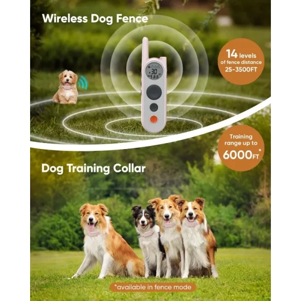 Wireless Dog Fence System - 3500ft Range, 6000ft Remote Training Collar 2-in-1, Rechargeable, IPX7 Waterproof