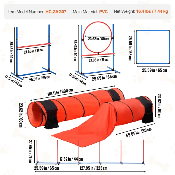 VEVOR Dog Agility Training Equipment 4 PCS Set with Adjustable High Hurdles 6 Weave PolesJump Ring Square Pause Box Whistle - Image 9