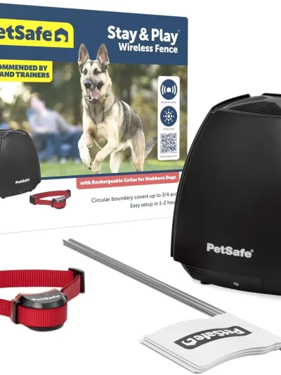 Play Wireless Pet Fence for Stubborn Dogs - No Wire Circular Boundary, Secure 3/4-Acre Yard