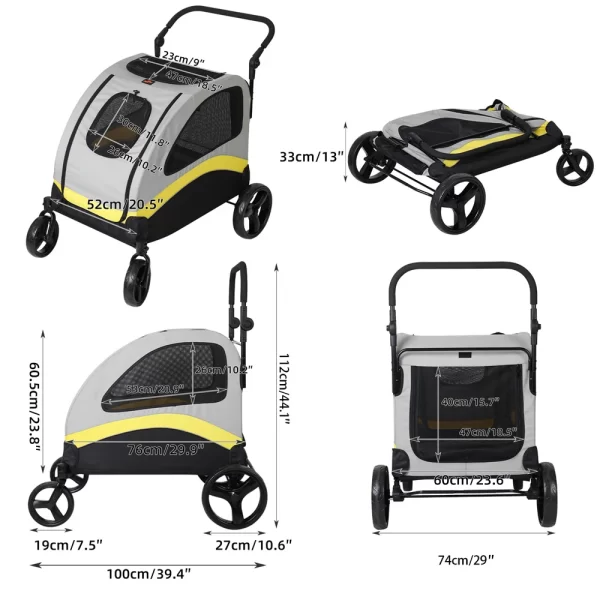 Premium Dog Stroller Pram 4 Wheel Foldable Cart Travel Walk Pet Jogger Wagon for Small & Medium Dogs - Image 5