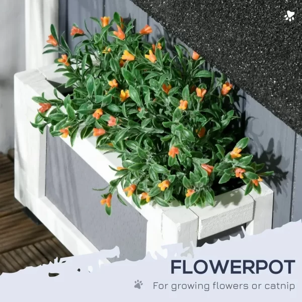 Outdoor Cat House with Weather-Resistant Roof & Garden Bed, Outdoor Cat Shelter Enclosure with Multiple Entrances, Modern - Image 4