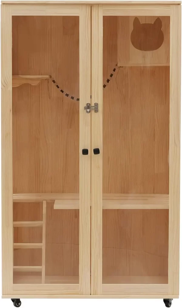 Large Wooden Cat House for Cats, Multi-Feature Cat Condo Cat Enclosures - Image 6