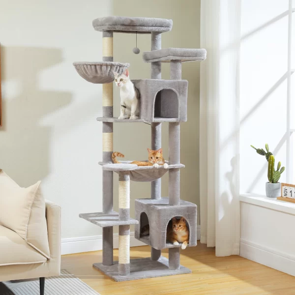 Large Cat Tree Tall Cat Tower for Indoor Cats Multi-Level Plush Cat Condo with Scratching Posts Scratching Boards - Image 5