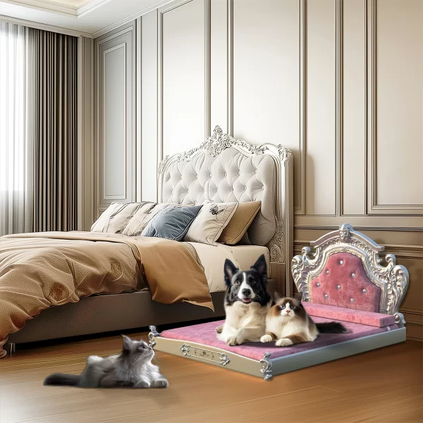 XXLarge Luxury Pet Bed with Headboard and Washable Dutch Velvet Cover Dog Cat Bed High Elastic Sponge - Image 3