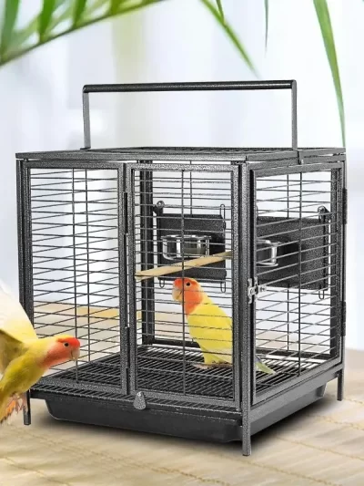 Portable Bird Travel Carrier Cage Black 19 Inch with Handle, Wooden Perch, Parrot Travel cage Medium Birds for Cockatiels,