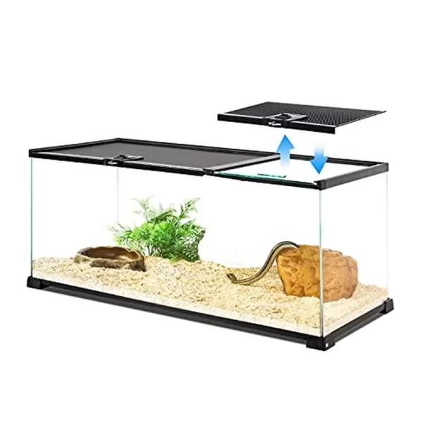 20 Gallon Dual Top Sliding Reptile Glass Terrarium Easy Clean Tank Snake Hamster Hedgehog Patented Design Waterproof PVC Tray - Image 2