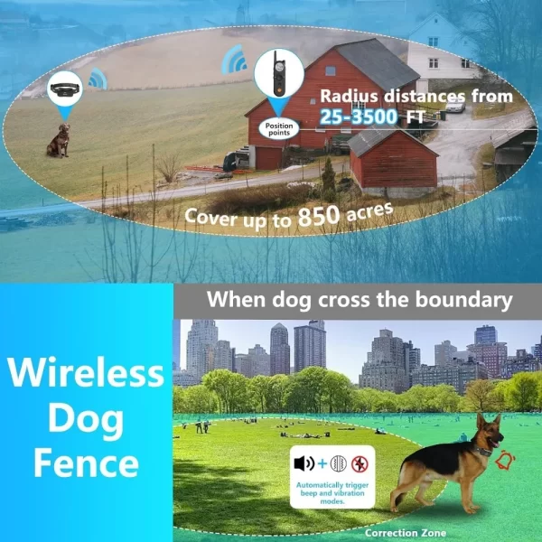 Wireless Dog Fence & Training Collar for 2 Dogs, 3500FT Adjustable Fence & 6100FT Remote Collar, IPX7 Waterproof - Image 2