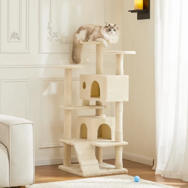 JHK 54in Tall Multi-Level Cat Tree Tower for Indoor Pet Furniture Stable Kitty Play House with Sisal Scratching Post