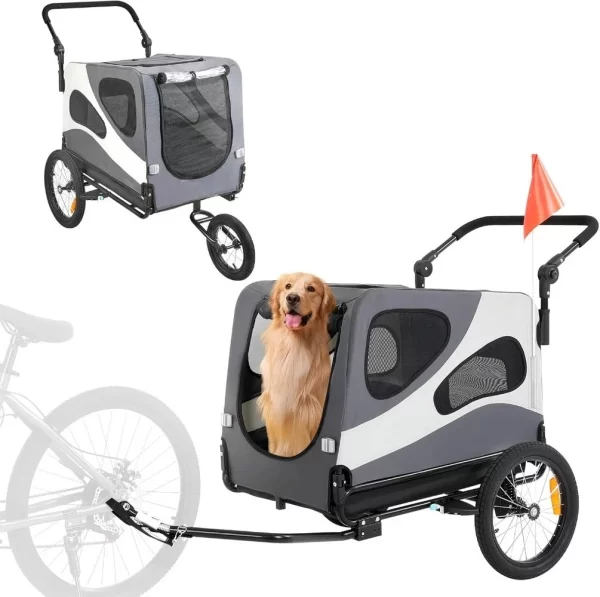 Supports up to 66/88/100 lbs, 2-in-1 Pet Stroller Cart Bicycle Carrier, Universal Coupler, Reflectors, Flag - Image 2