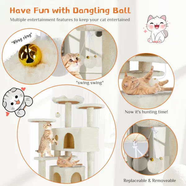 JHK 54in Tall Multi-Level Cat Tree Tower for Indoor Pet Furniture Stable Kitty Play House with Sisal Scratching Post - Image 5