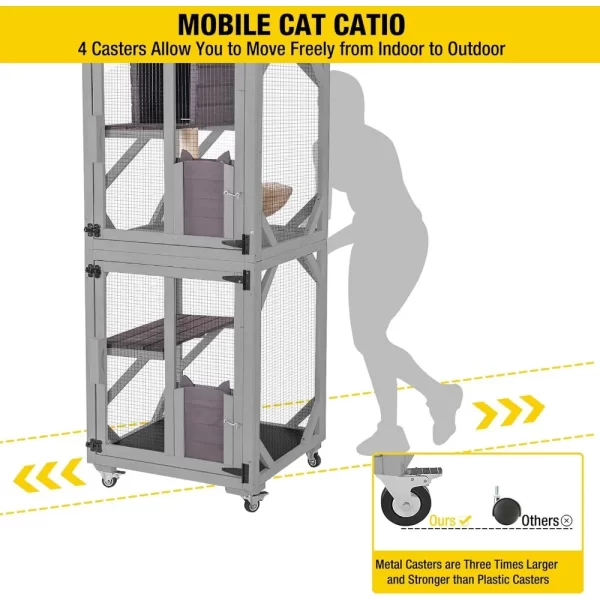 Cat Catio Outdoor House Movable Cat Enclosures on Exercise Wheels Cats Cage with Upgraded Resting Box, Waterproof Cover - Image 2