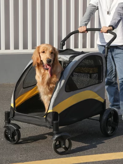 Portable Dog Stroller 4 Wheels for Large Dogs Foldable Pet Cat Travel Carriage Stroller Breathable Carrier for Outside Play