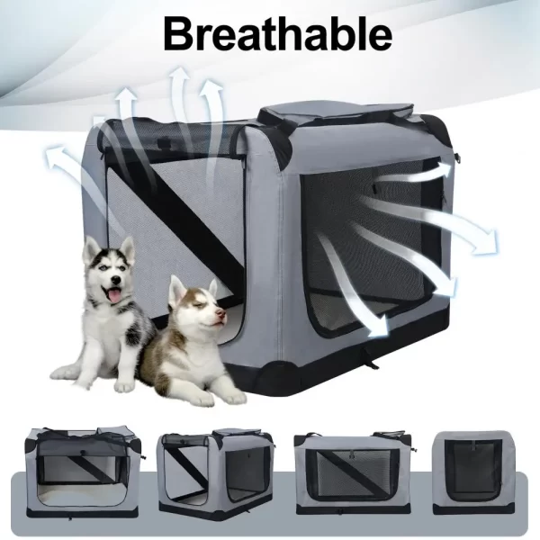 Folding Pet Crate with Breathable Mesh Door Window, Portable Indoor Outdoor Travel Collapsible Pet Cage, Large Capacity - Image 4
