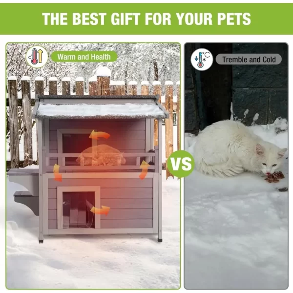 Cat House Outdoor 100% Insulation Kitty Shelter with Insulated Liner for Winter, Waterproof Heated Cat Condo - Image 6