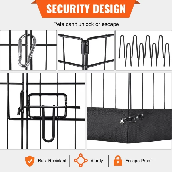 Dog Playpen, 8 Panels Foldable Metal Dog Exercise Pen with Top Cover and Bottom Pad, 24" H Pet Fence Puppy Crate Kennel - Image 2