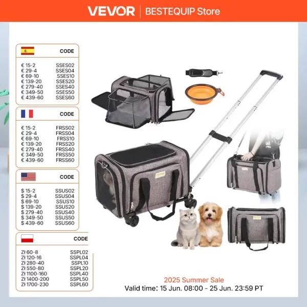 SucceBuy Pet Cat Carrier Breathable Outgoing Dog Carry Backpack with Telescopic Handle Wheels and Shoulder Strap for Travel Trip - Image 2