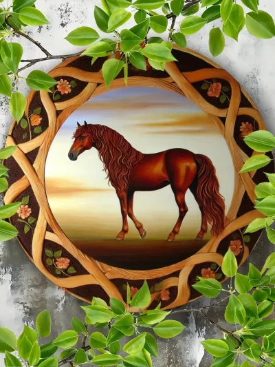 7.8" Iron Wall Decor Plaque with Horse Design - High-Definition 2D Print, Durable, Ideal for Home, Garden, Porch Decoration