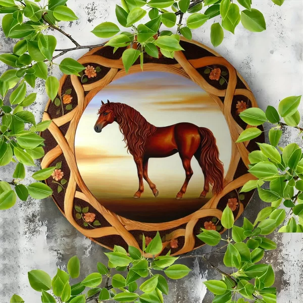 7.8" Iron Wall Decor Plaque with Horse Design - High-Definition 2D Print, Durable, Ideal for Home, Garden, Porch Decoration