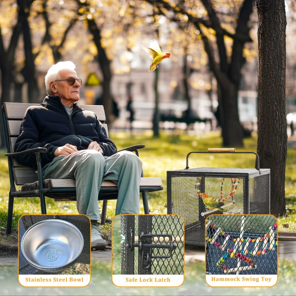 Tall Metal Bird Cage Playpen with Hammock Toy and Perch, Removable Tray, Bowl for Parrot Parakeet Travel Carrier Cage - Image 5