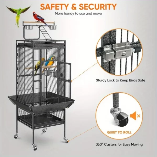 61" Large Bird Cage Top Play Non-Toxic Power Coated Steel Best Pet House EZ USE - Image 6